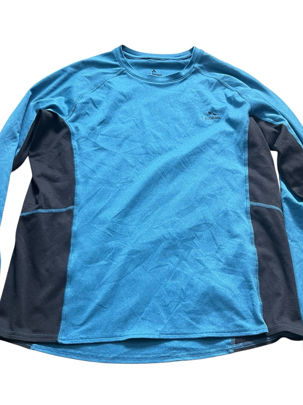 L.L. Bean Mens Turquoise Gray Performance Long Sleeve Crew Size Large